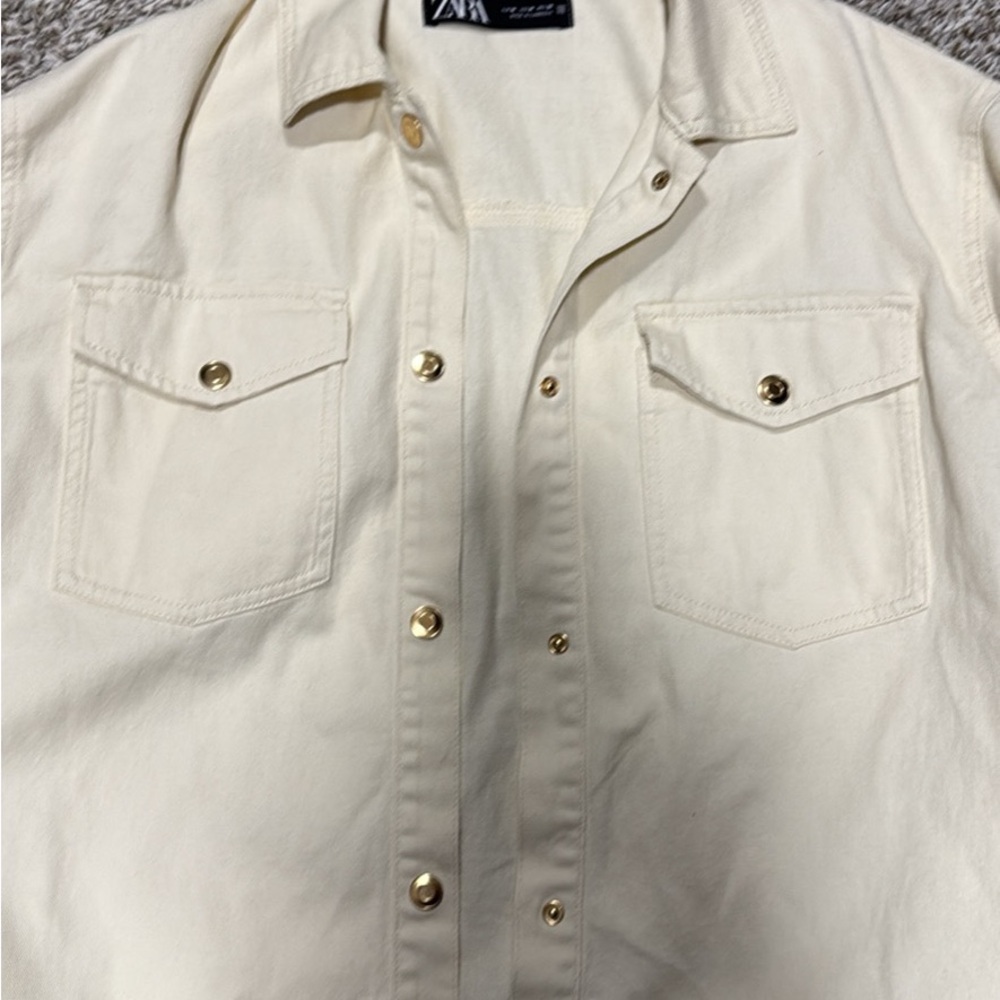 Zara Cream Button-Down Shirt with Gold Accents